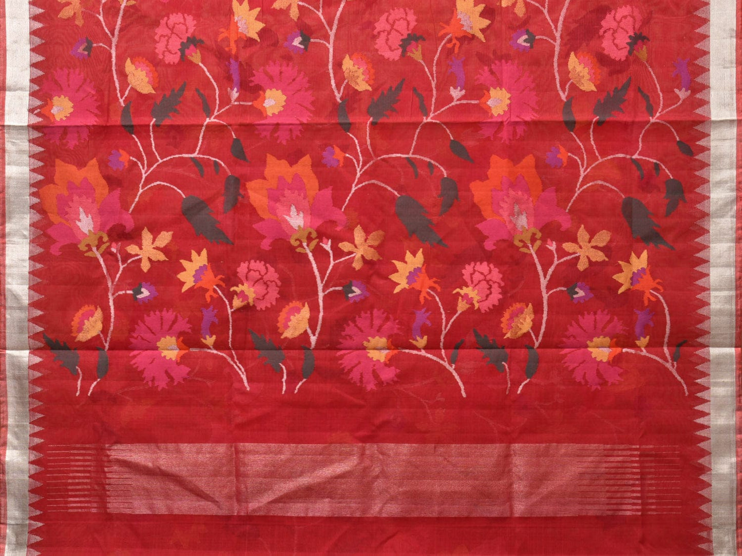 Red Khadi Cotton Handloom Saree with All Over Floral Design kh0667
