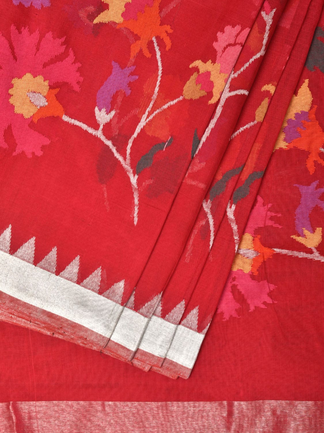 Red Khadi Cotton Handloom Saree with All Over Floral Design kh0667