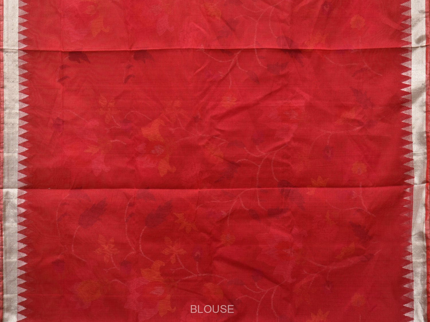 Red Khadi Cotton Handloom Saree with All Over Floral Design kh0667