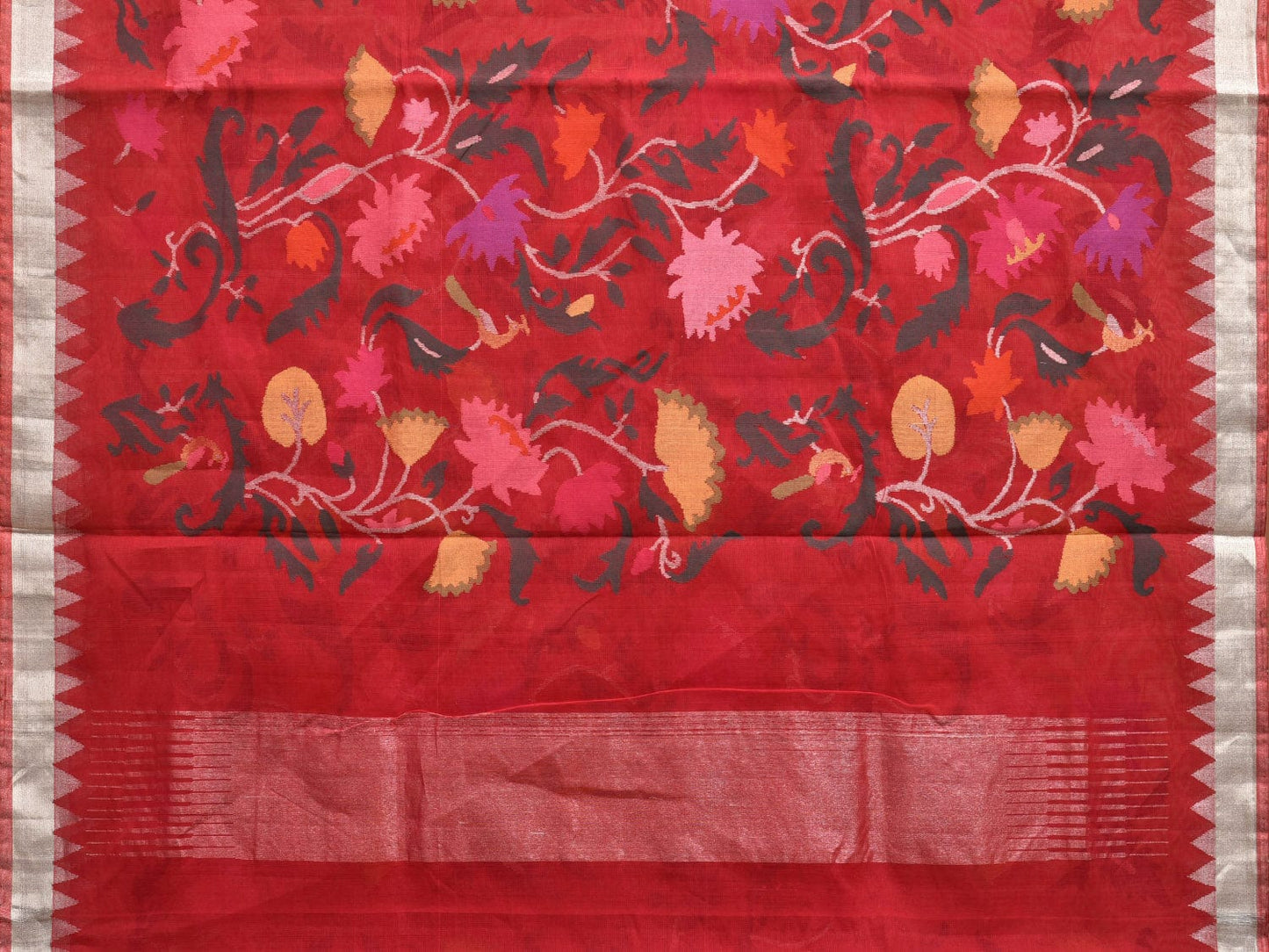 Red Khadi Cotton Handloom Saree with All Over Lotus Design kh0670