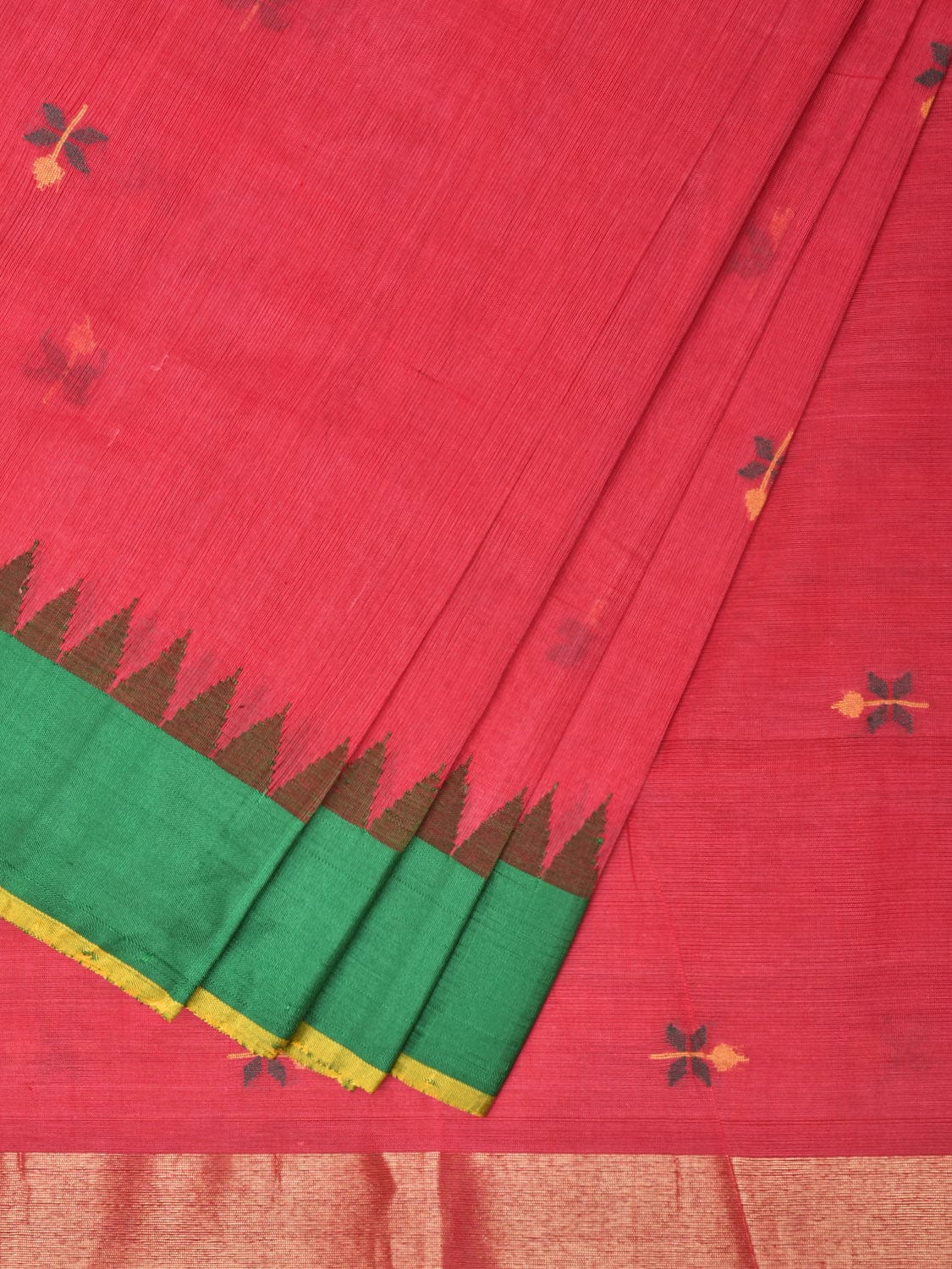 Red Khadi Cotton Handloom Saree with Jamdani Buta Design kh0640