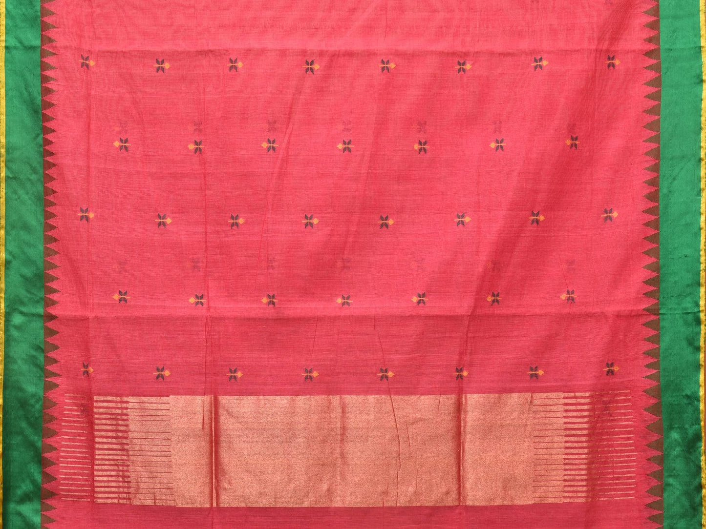 Red Khadi Cotton Handloom Saree with Jamdani Buta Design kh0640