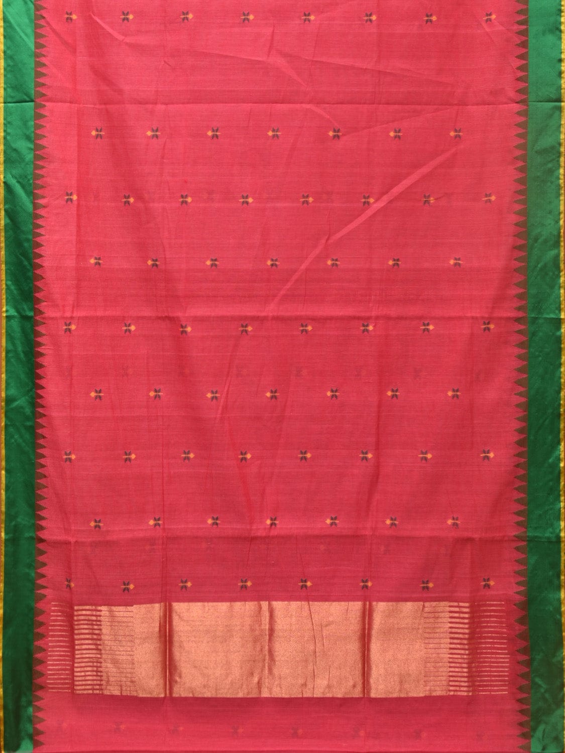 Red Khadi Cotton Handloom Saree with Jamdani Buta Design kh0640