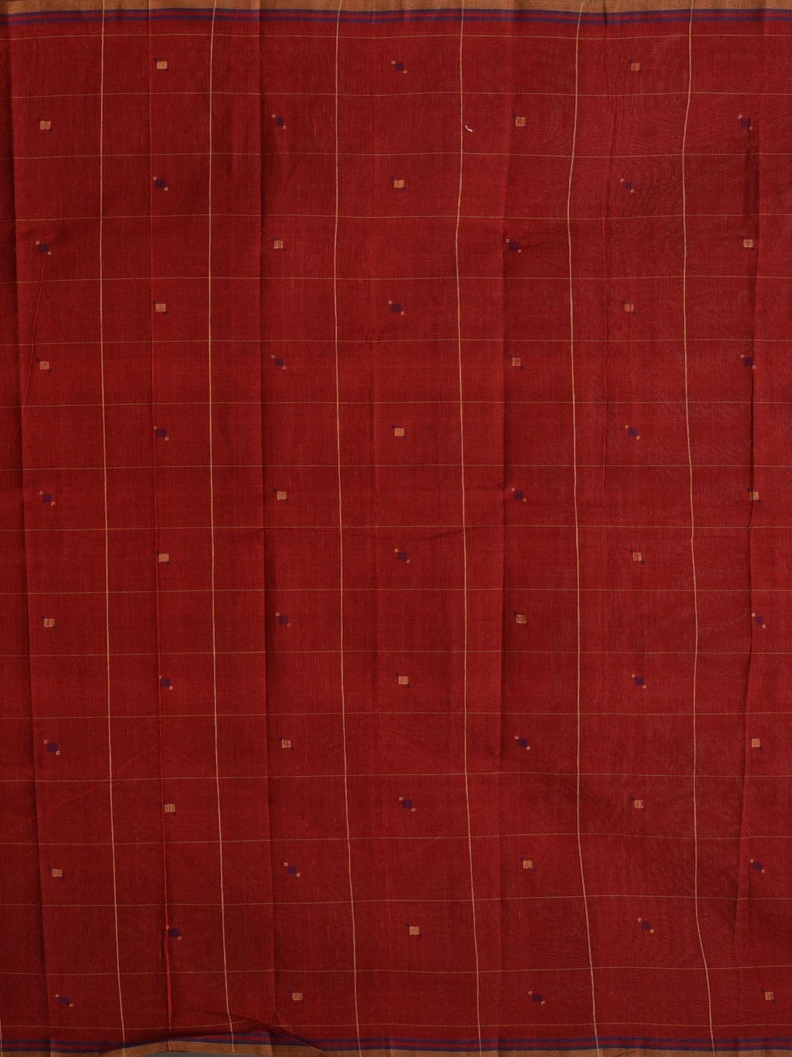 Red Khadi Cotton Natural Dye Handloom 2.5mts Fabric with Checks and Buta Design f0191