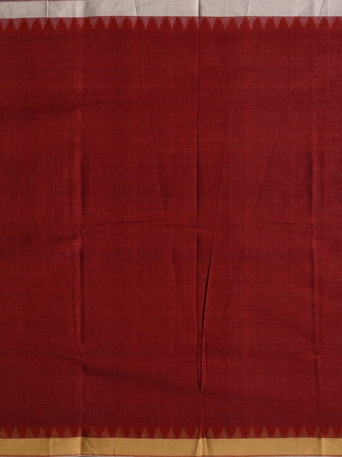 Red Khadi Cotton Natural Dye Handloom 2.5mts Fabric with Ganga-Jamuna Temple Border Design f0189