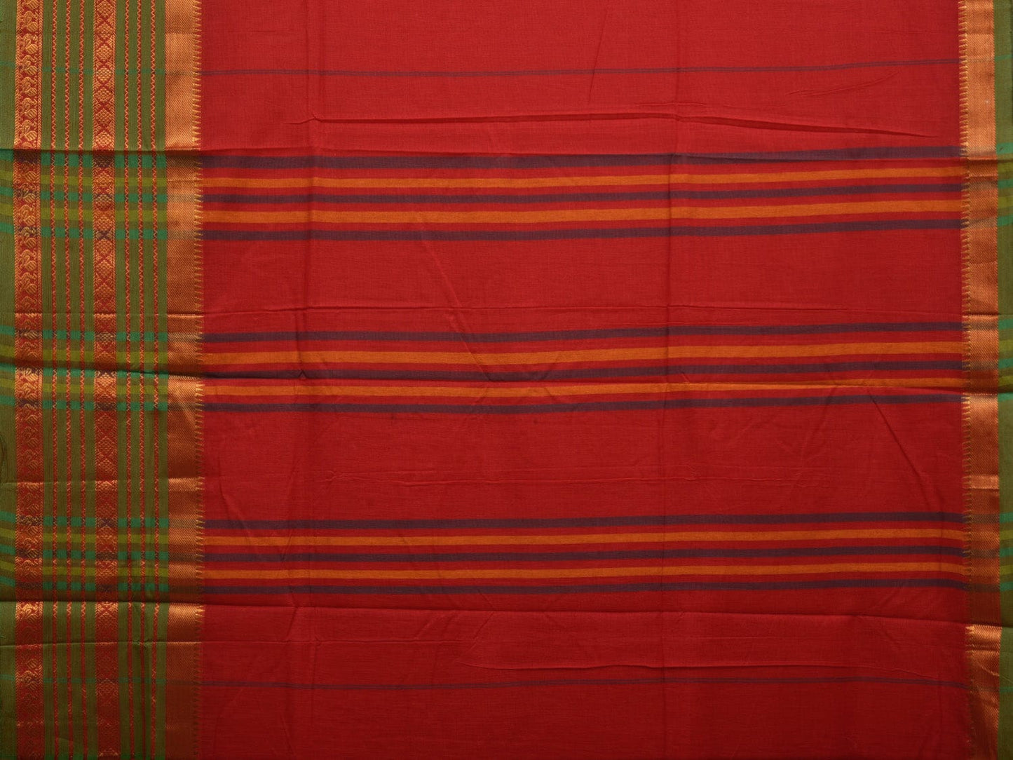 Red Narayanpet Cotton Handloom Plain Saree with Big Border Design No Blouse np0631
