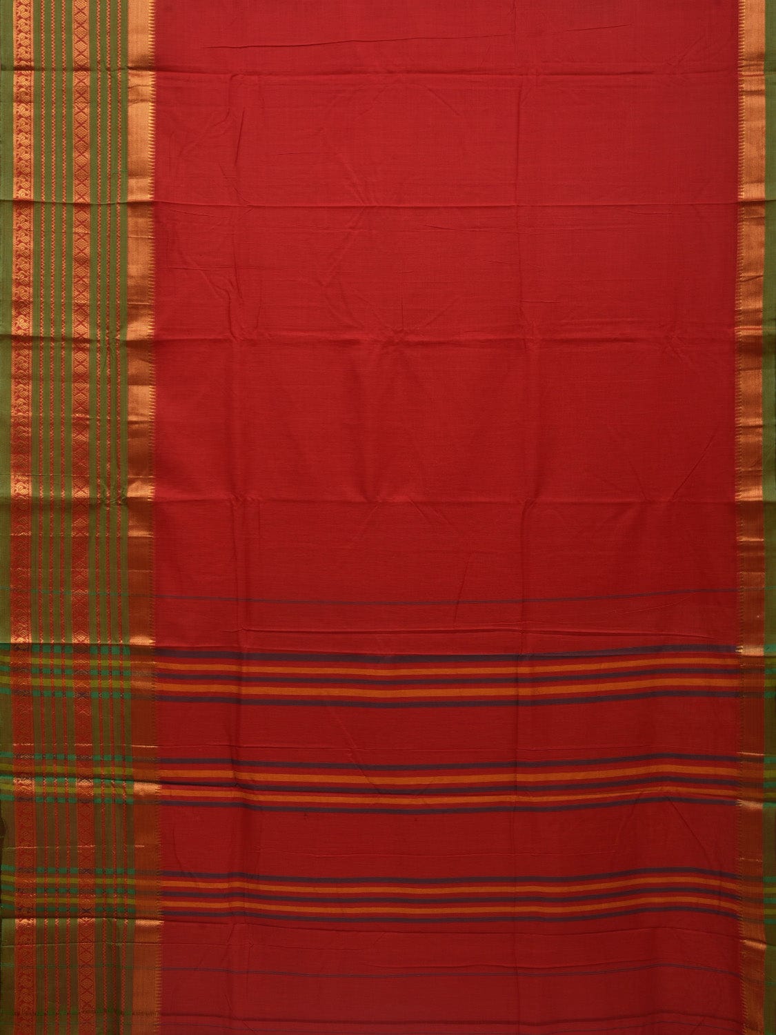 Red Narayanpet Cotton Handloom Plain Saree with Big Border Design No Blouse np0631