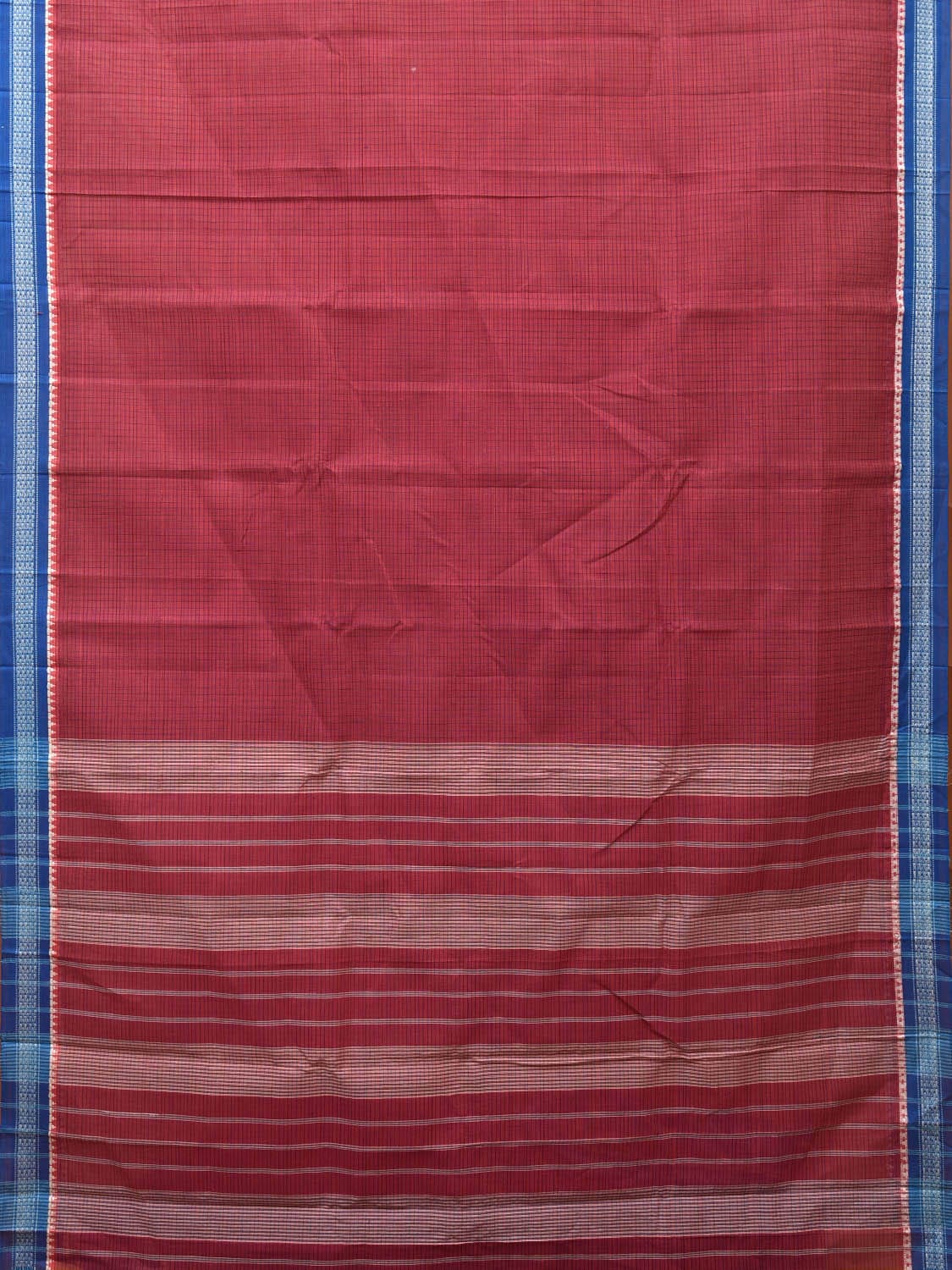 Red Narayanpet Cotton Handloom Saree with Checks Design No Blouse np0689