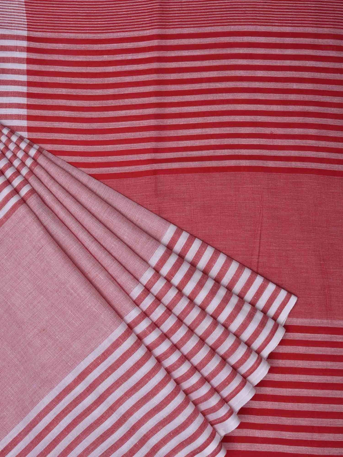 Red Organic Cotton Handloom Saree with Stripes Design o0128