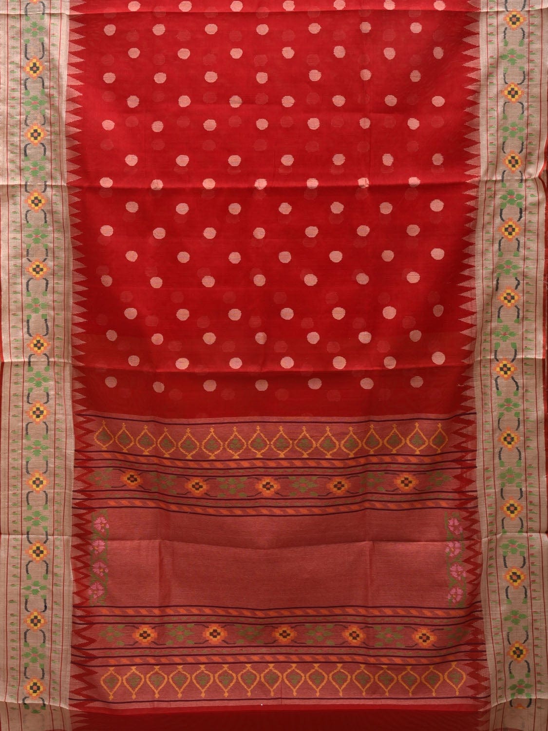 Red Paithani Cotton Handloom Saree with Aakruti Border Design p0433