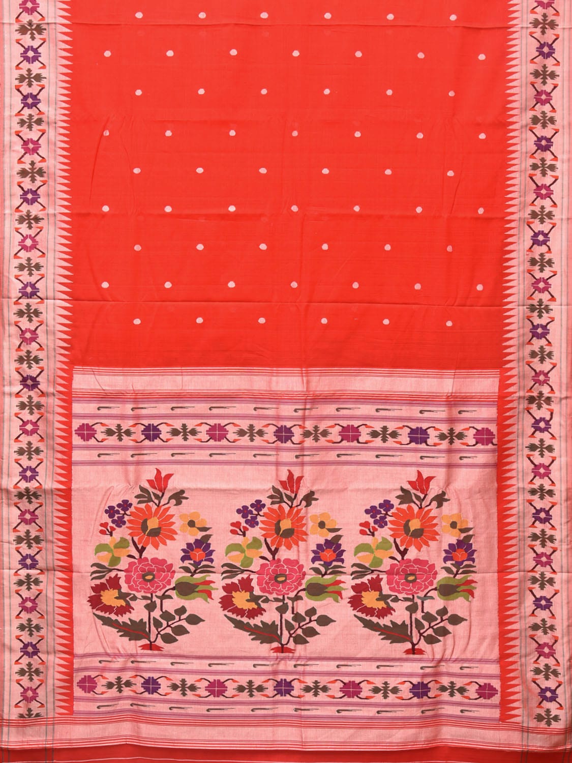 Red Paithani Cotton Handloom Saree with Aakruti Border Design p0487