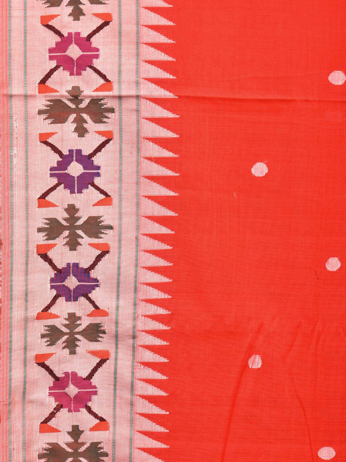 Red Paithani Cotton Handloom Saree with Aakruti Border Design p0487