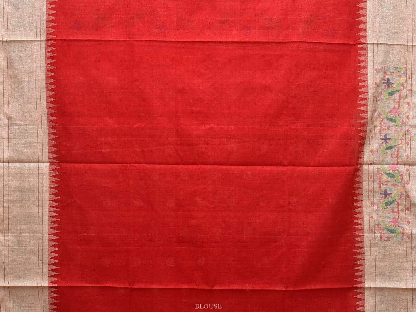 Red Paithani Cotton Handloom Saree with Parrot Border Design p0362
