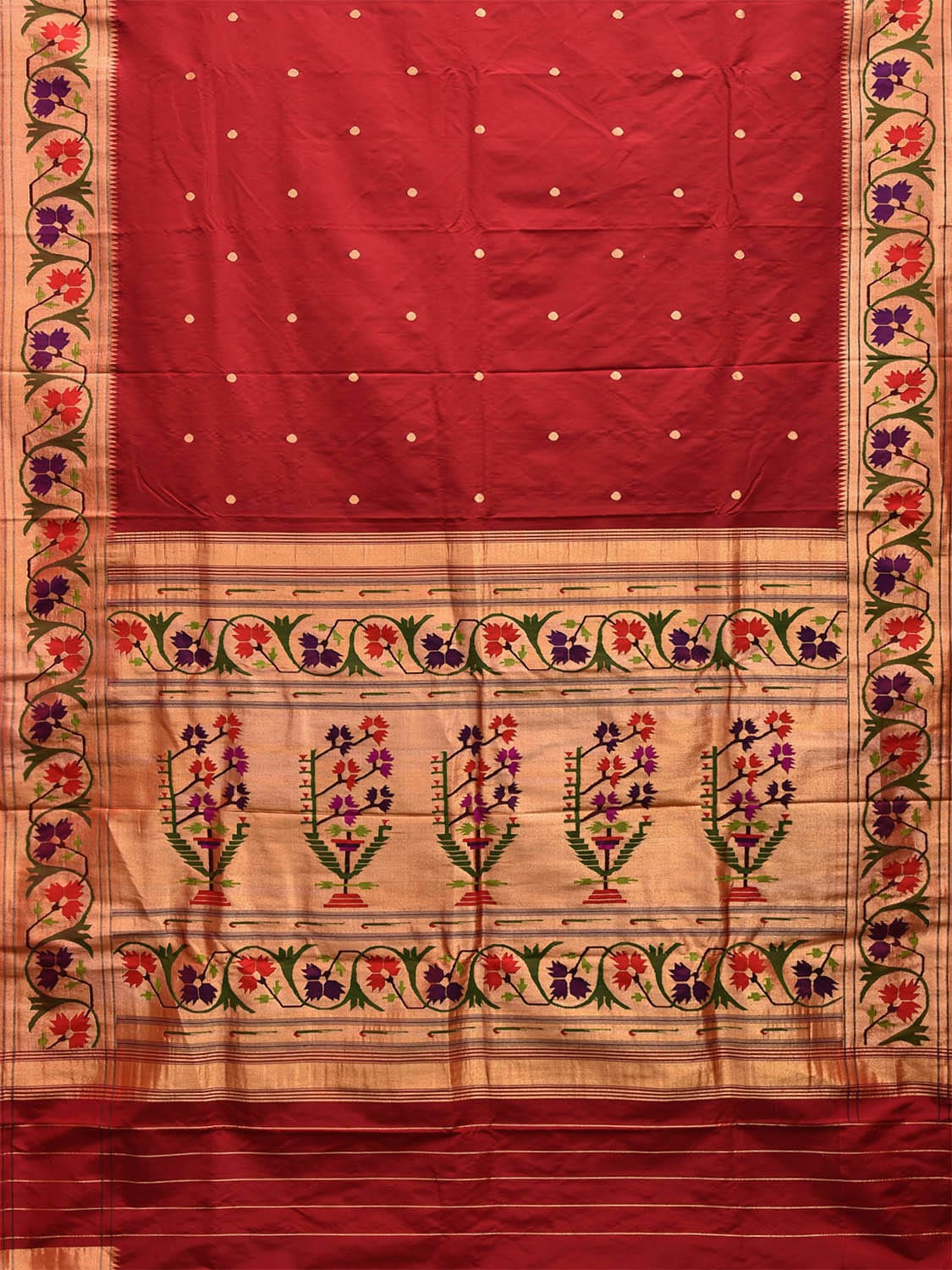 Red Paithani Silk Handloom Saree with Aashavali Border Design p0496