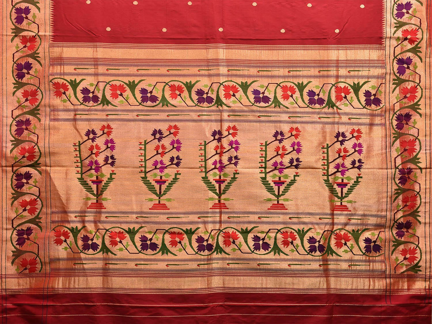 Red Paithani Silk Handloom Saree with Aashavali Border Design p0496