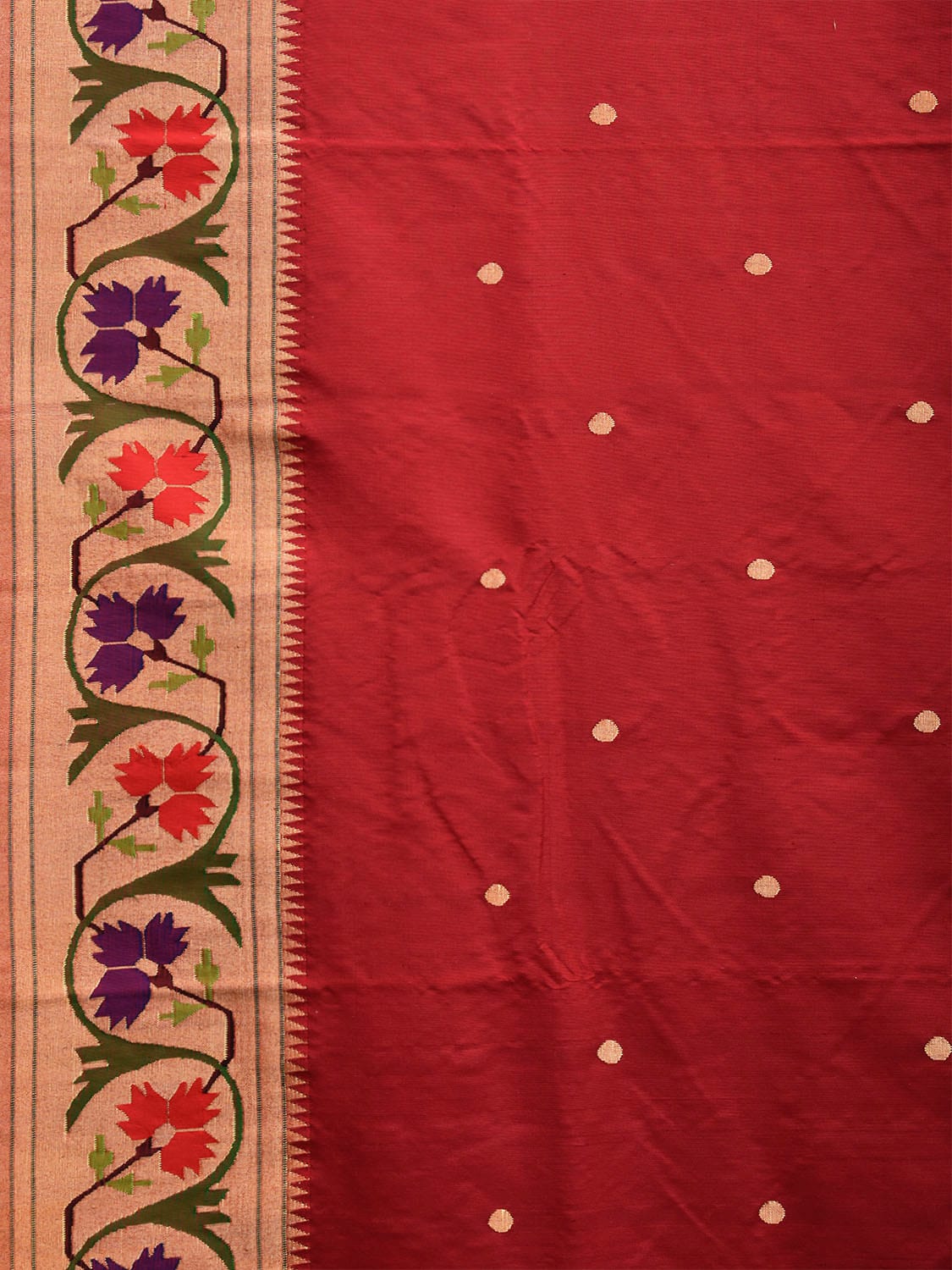 Red Paithani Silk Handloom Saree with Aashavali Border Design p0496