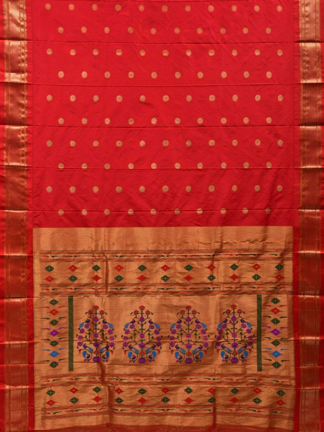 Red Paithani Silk Handloom Saree with Body Buta and Pallu Design p0377