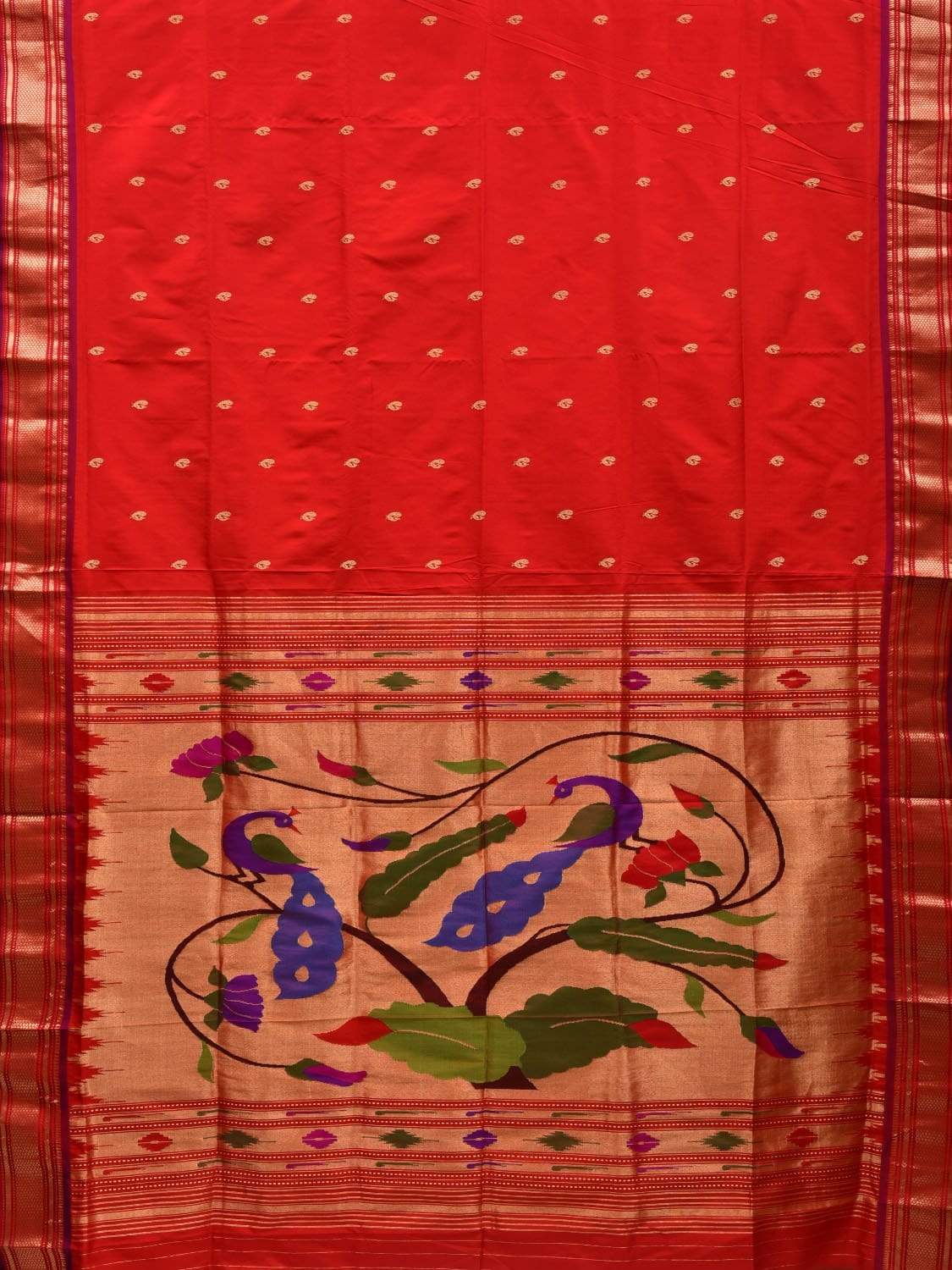Red Paithani Silk Handloom Saree with Peacocks Pallu Design p0400