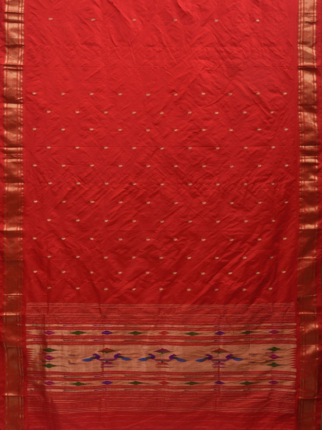Red Paithani Silk Handloom Saree with Single Pallu Design p0450