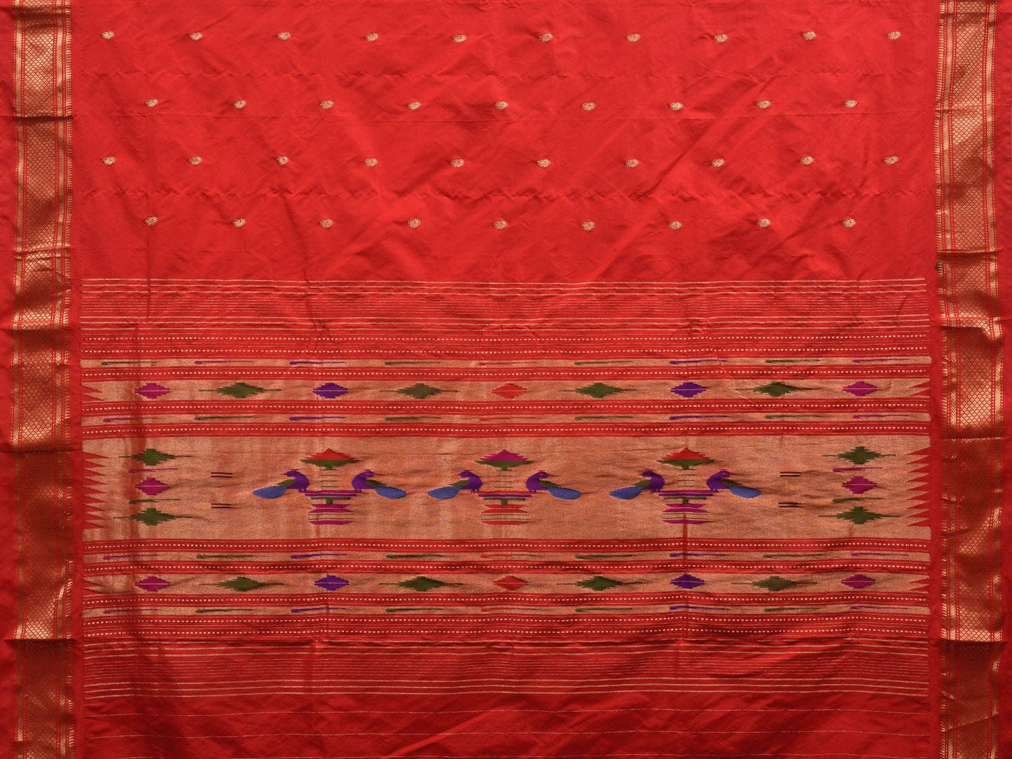 Red Paithani Silk Handloom Saree with Single Pallu Design p0450