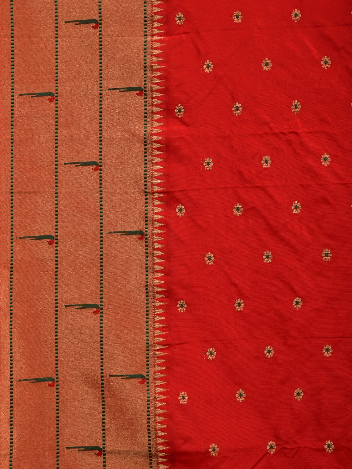 Red Paithani Silk Handloom Saree with Triple Muniya Border Design p0435