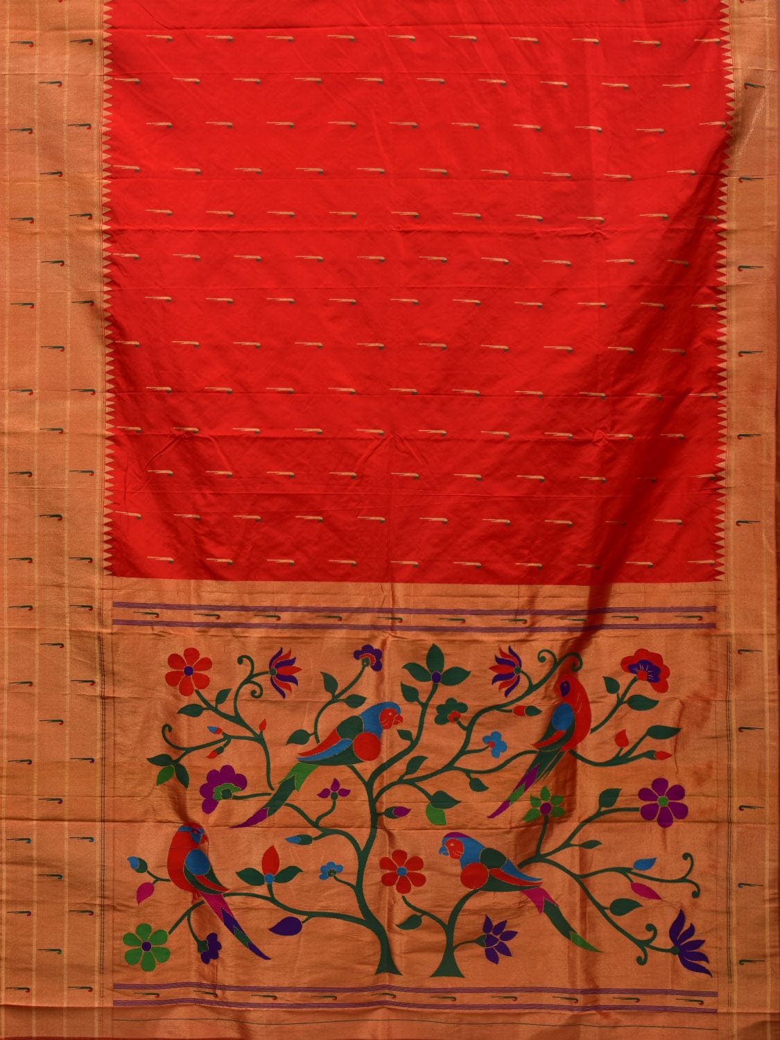 Red Paithani Silk Handloom Saree with Triple Muniya Border Design p0444