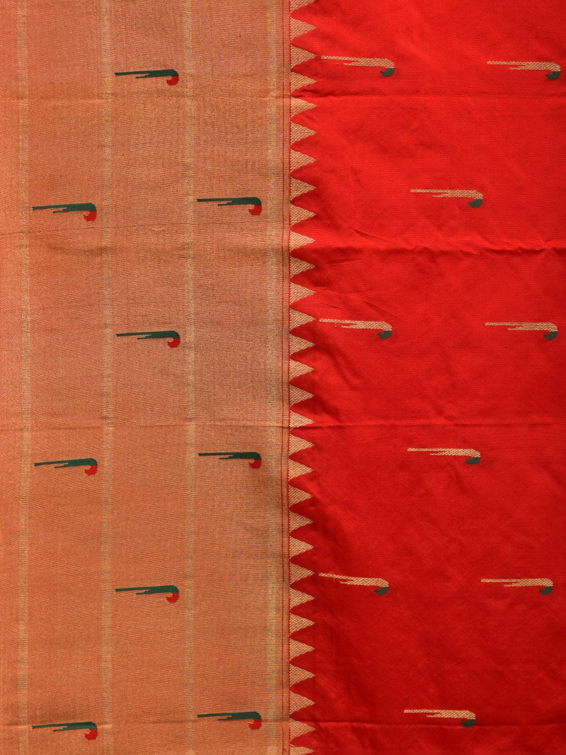 Red Paithani Silk Handloom Saree with Triple Muniya Border Design p0444