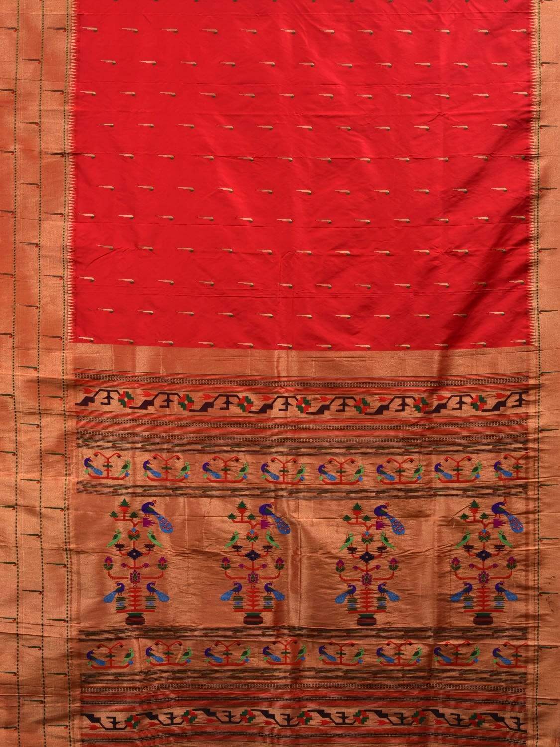 Red Paithani Silk Handloom Saree with Triple Muniya Border Saree p0367