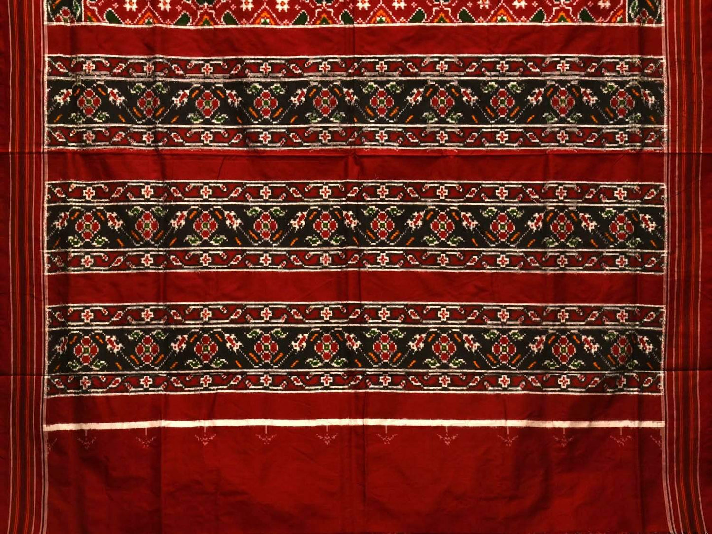 Red Pochampally Double Ikat Silk Handloom Saree with Panpatola Design i0588