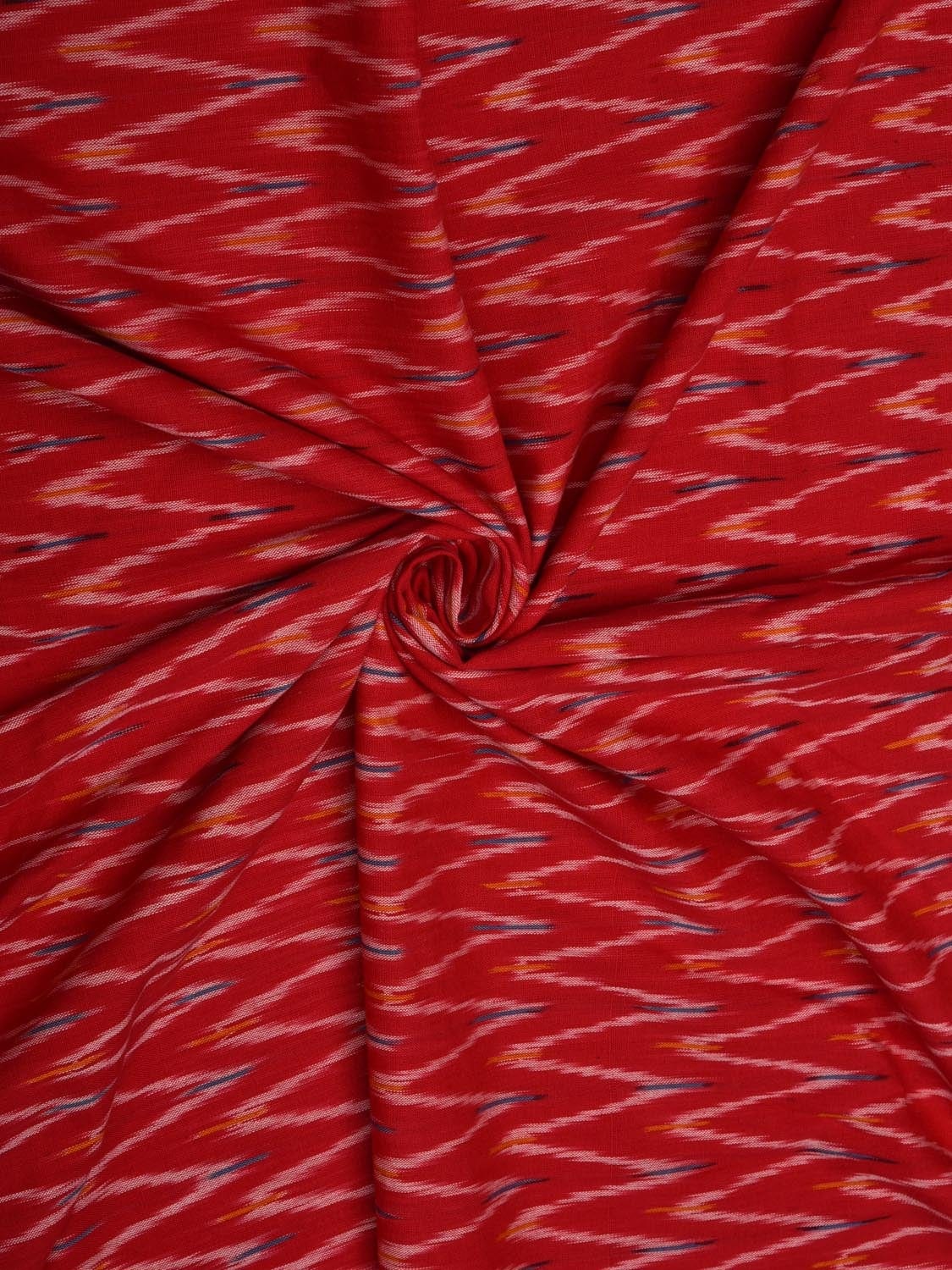 Red Pochampally Ikat Cotton Handloom 2.5mts Fabric With Zig-Zag Design f0181