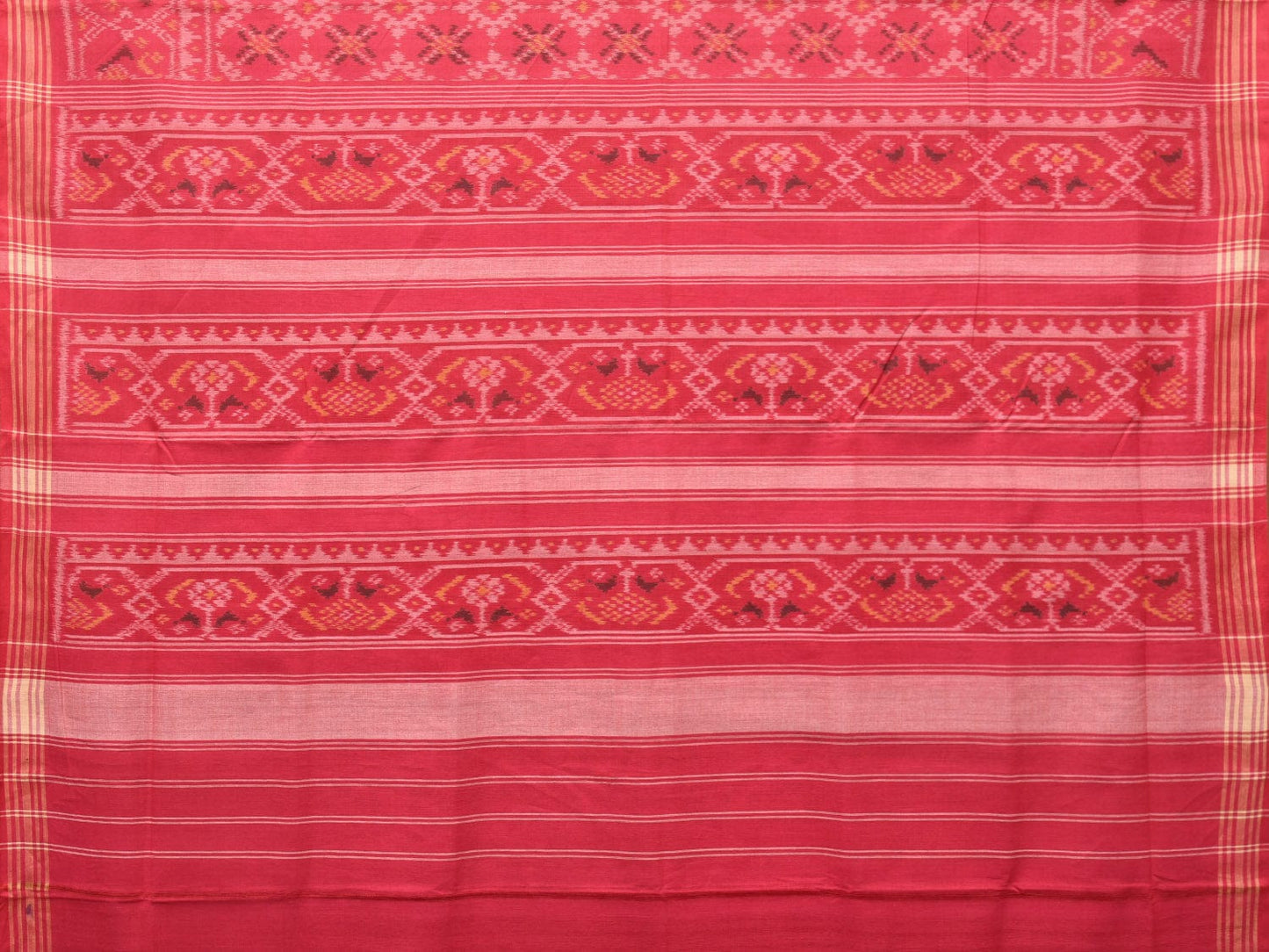 Red Pochampally Ikat Cotton Handloom Saree with All Over Grill Design i0795