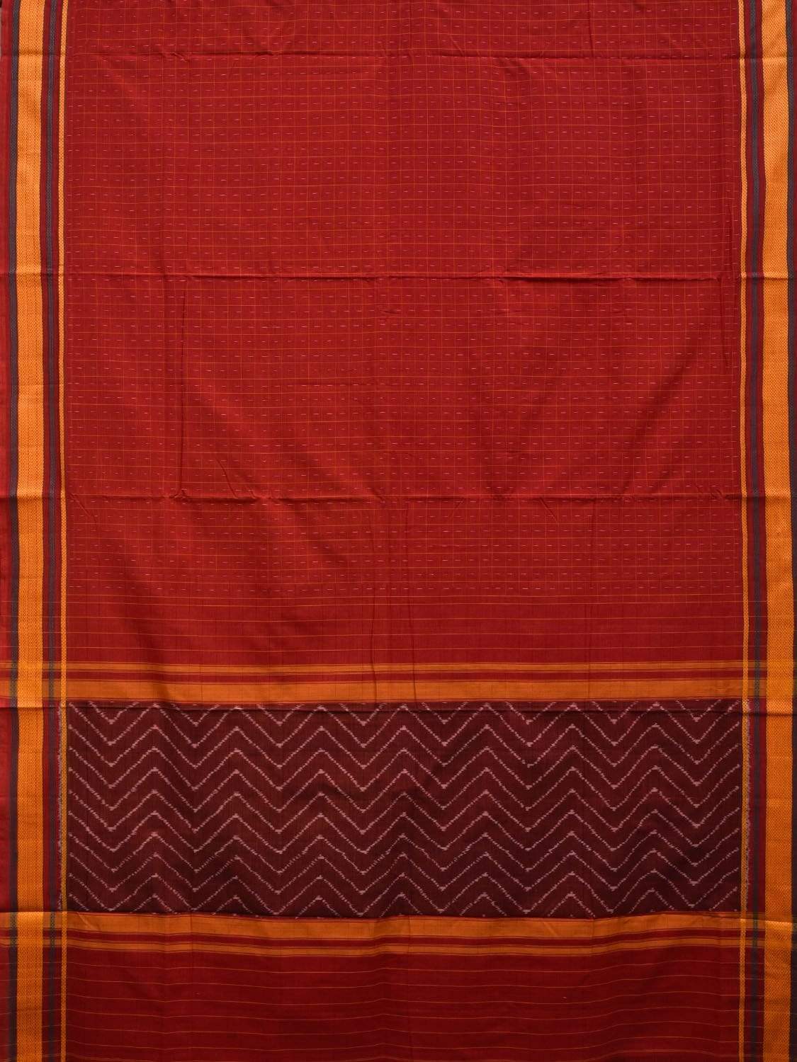 Red Pochampally Ikat Cotton Handloom Saree with Doby Border Design i0622