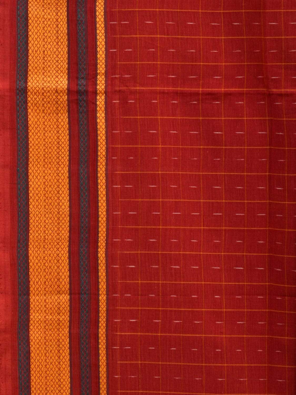 Red Pochampally Ikat Cotton Handloom Saree with Doby Border Design i0622
