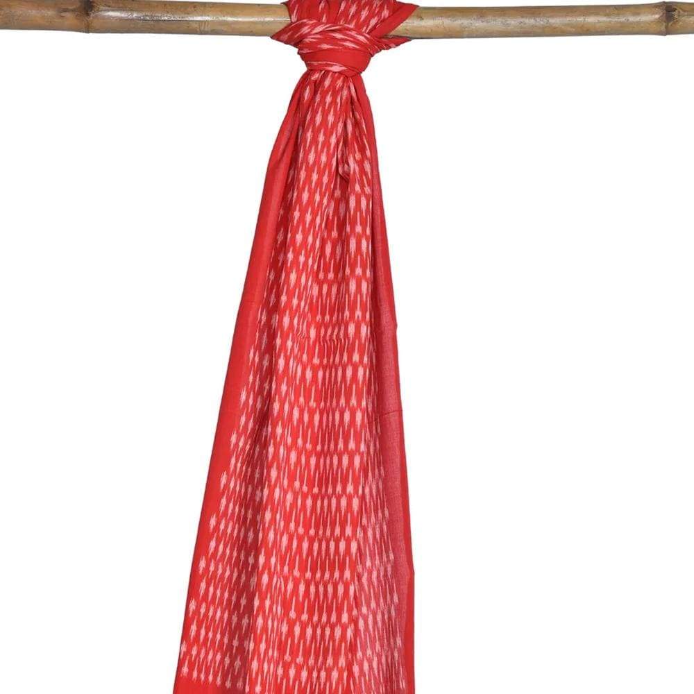 Red Pochampally Ikat Cotton Handloom Stole with Arrowhead Design ds1768