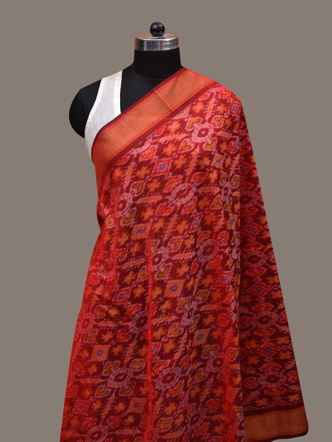 Red Pochampally Ikat Cotton Silk Handloom Dupatta with Grill Design ds2777