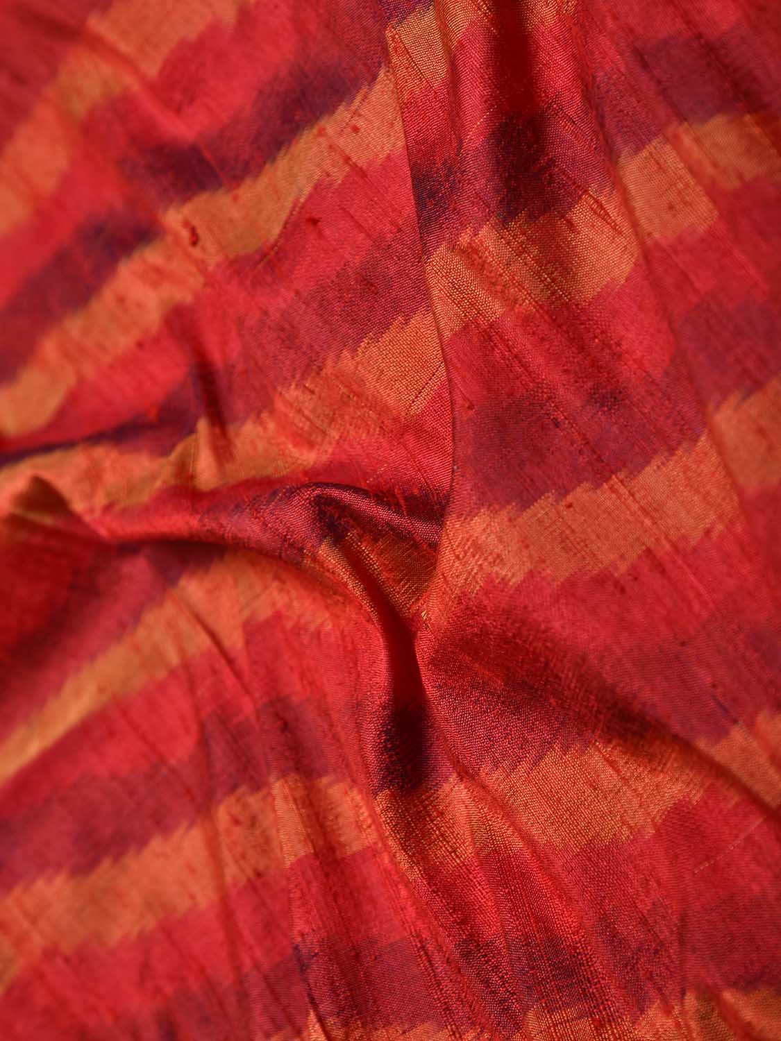 Red Pochampally Ikat Raw Silk 2.5mts Fabric with Diagonal Design f0277