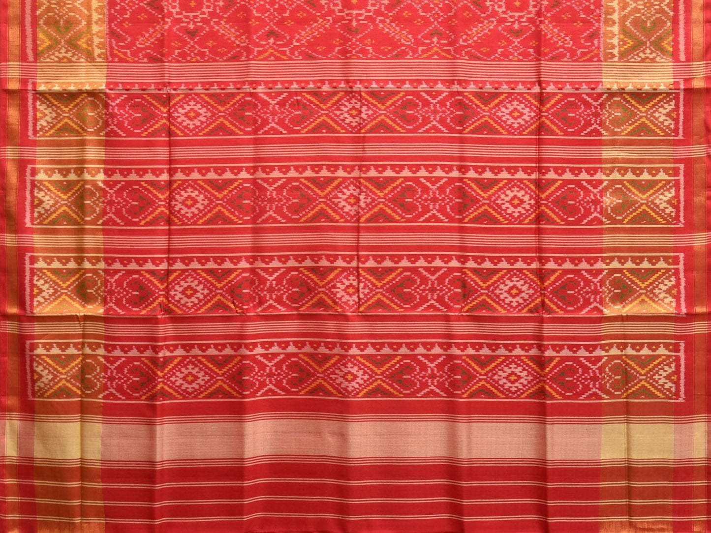 Red Pochampally Ikat Silk Handloom Saree with Grill Design i0848