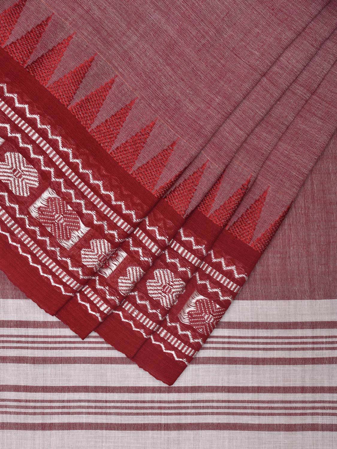 Red Pure Cotton Jacquard Plain Saree with Border Design o0466