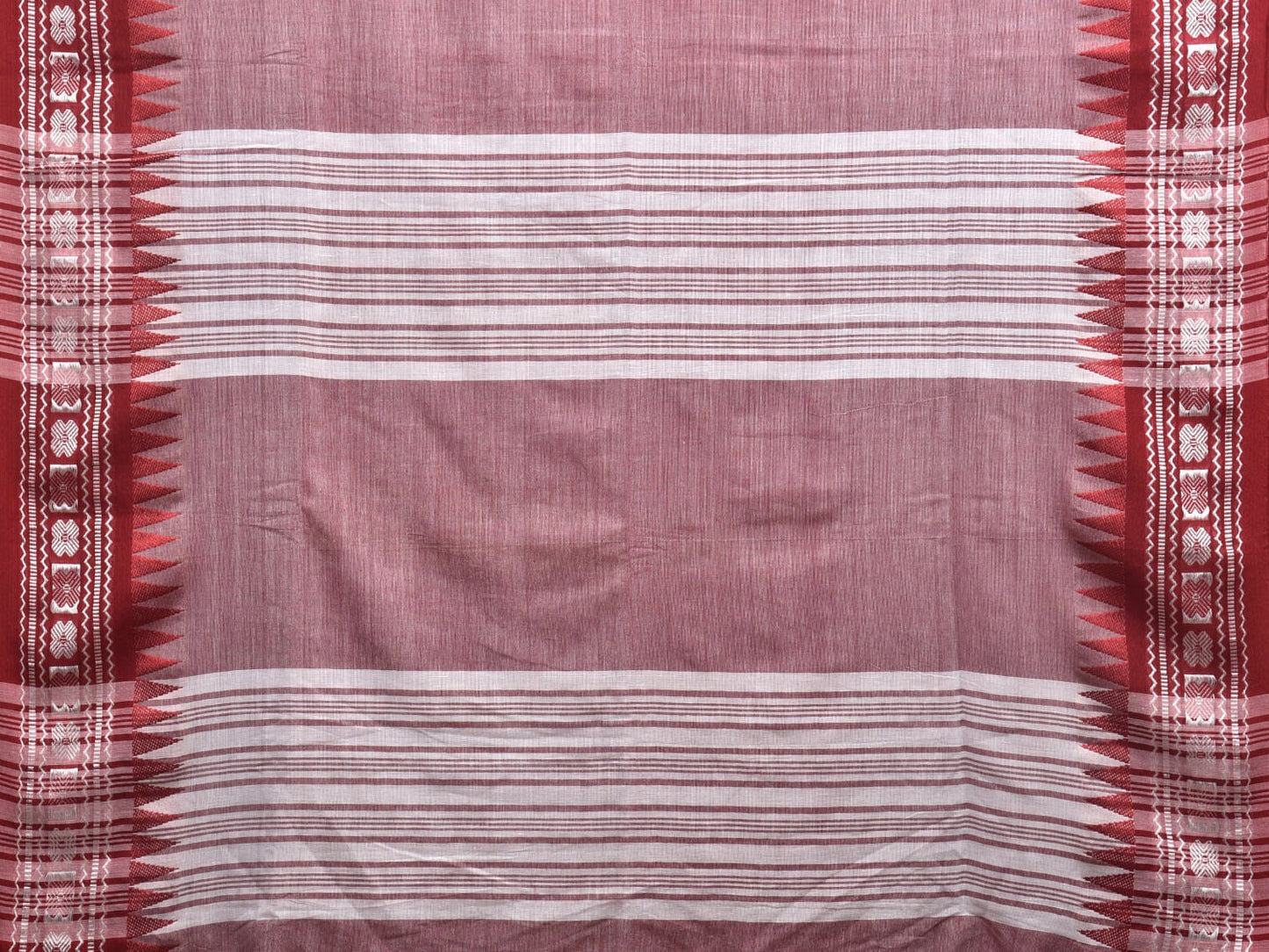 Red Pure Cotton Jacquard Plain Saree with Border Design o0466