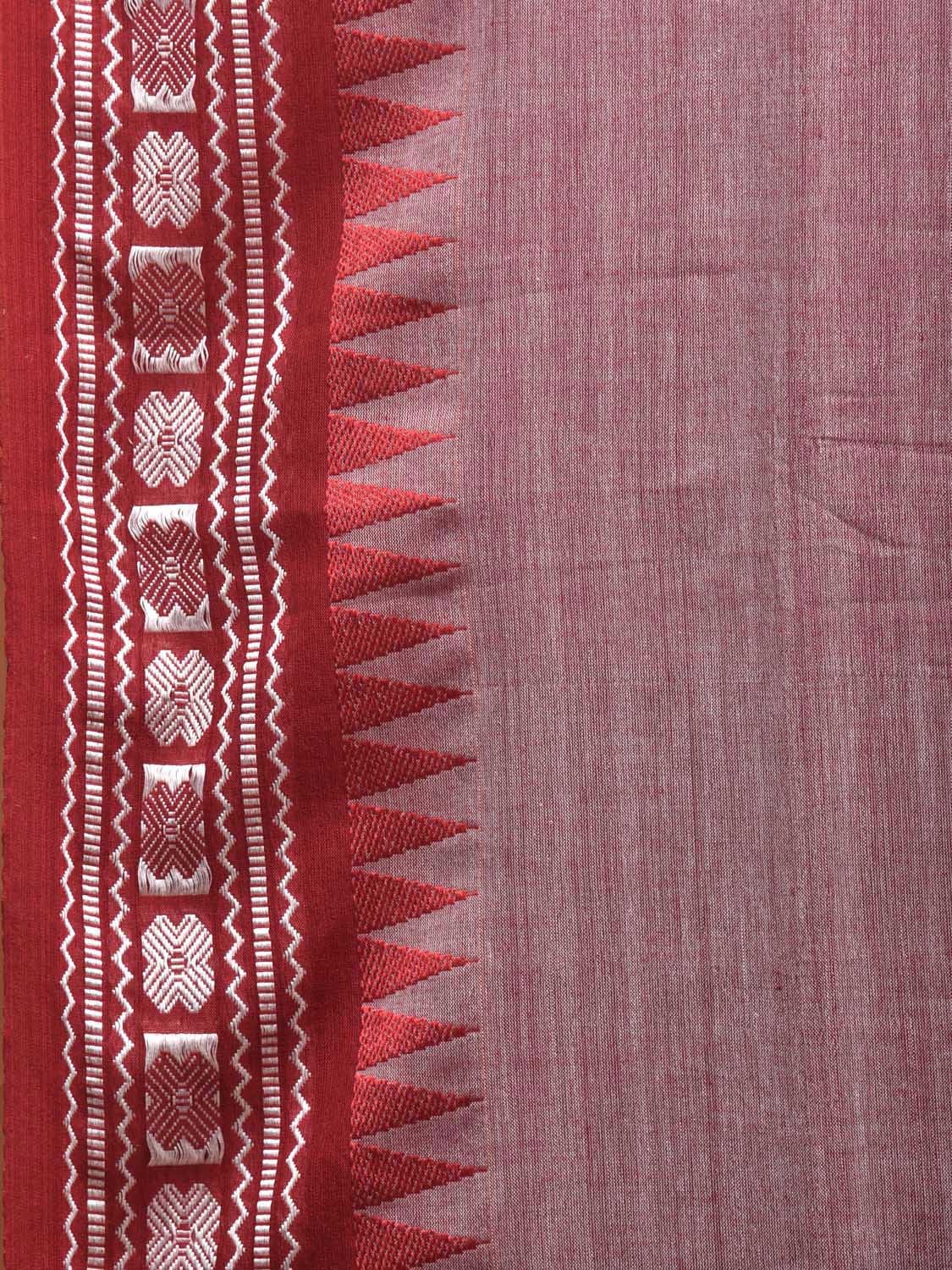 Red Pure Cotton Jacquard Plain Saree with Border Design o0466
