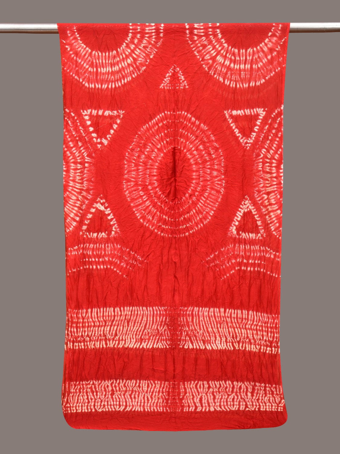 Red Shibori Silk Handloom Stole with Geometrical Design ds3339