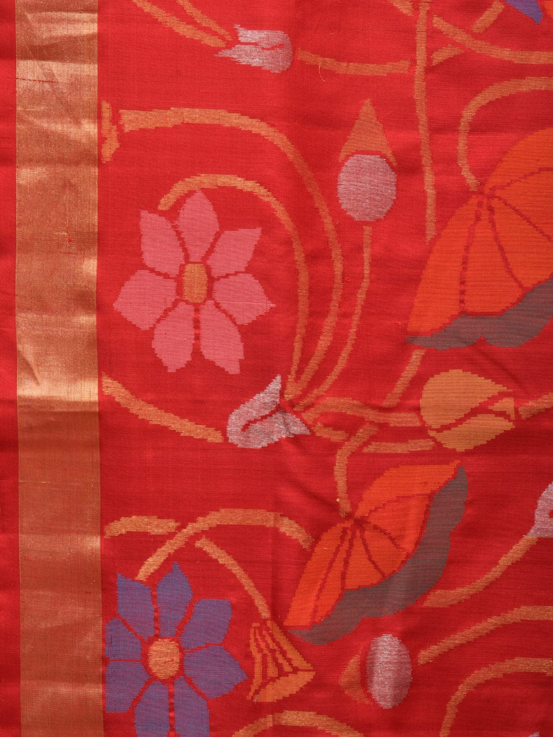 Red Uppada Silk Handloom Saree with All Over Birds and Lotus Design u2182