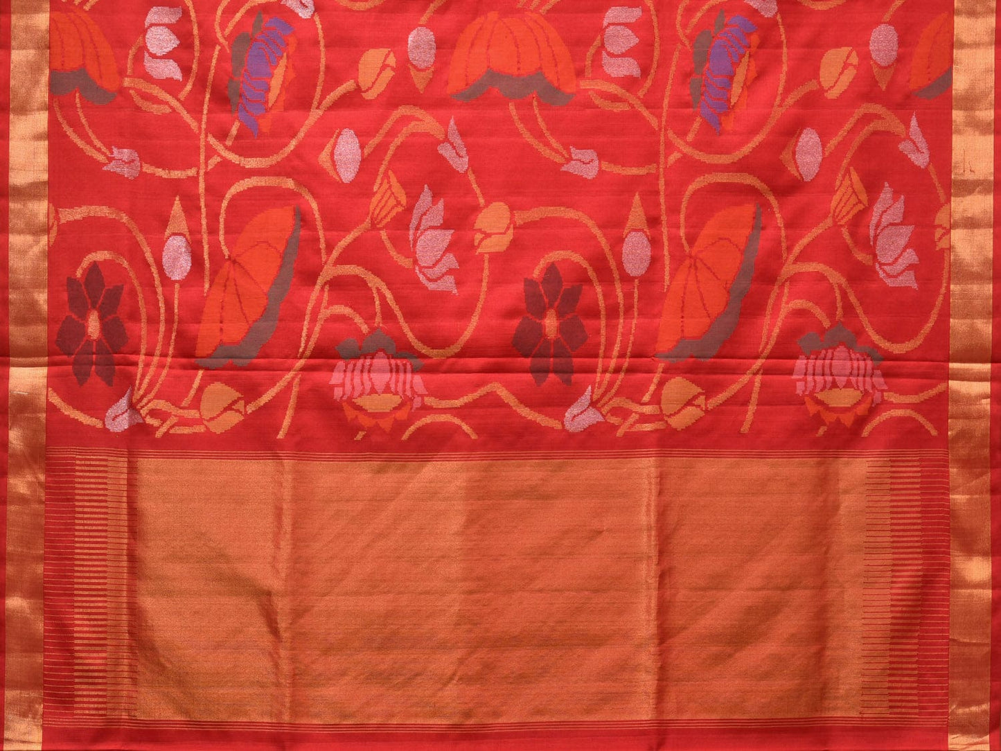 Red Uppada Silk Handloom Saree with All Over Birds and Lotus Design u2182