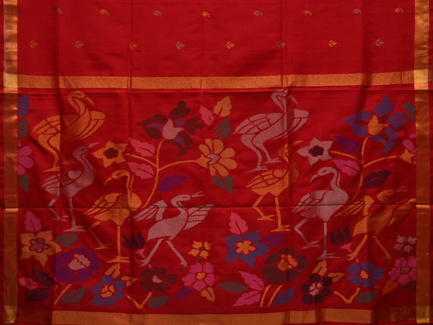 Red Uppada Silk Handloom Saree with Birds and Floral Pallu Design u1921