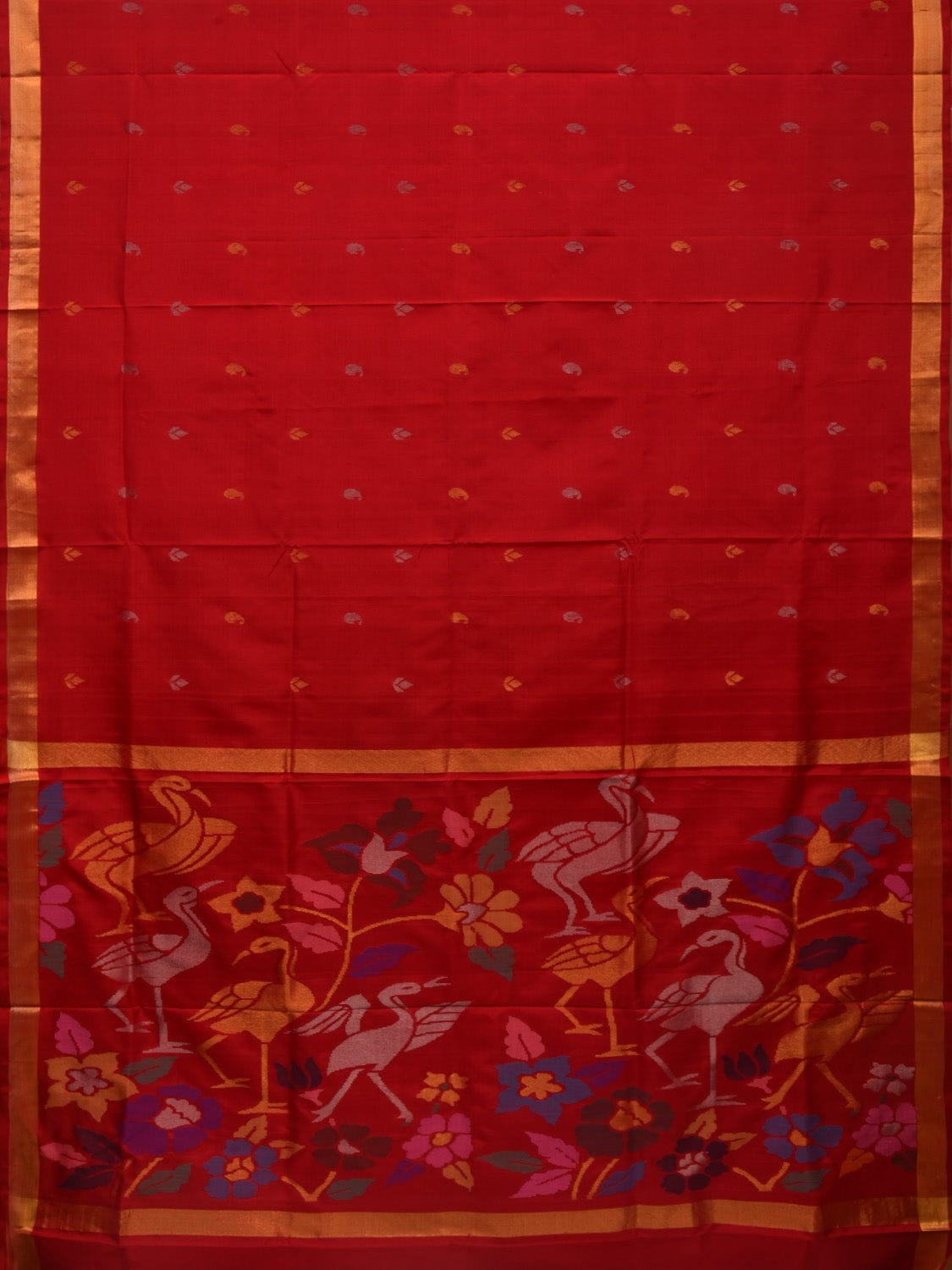 Red Uppada Silk Handloom Saree with Birds and Floral Pallu Design u1921