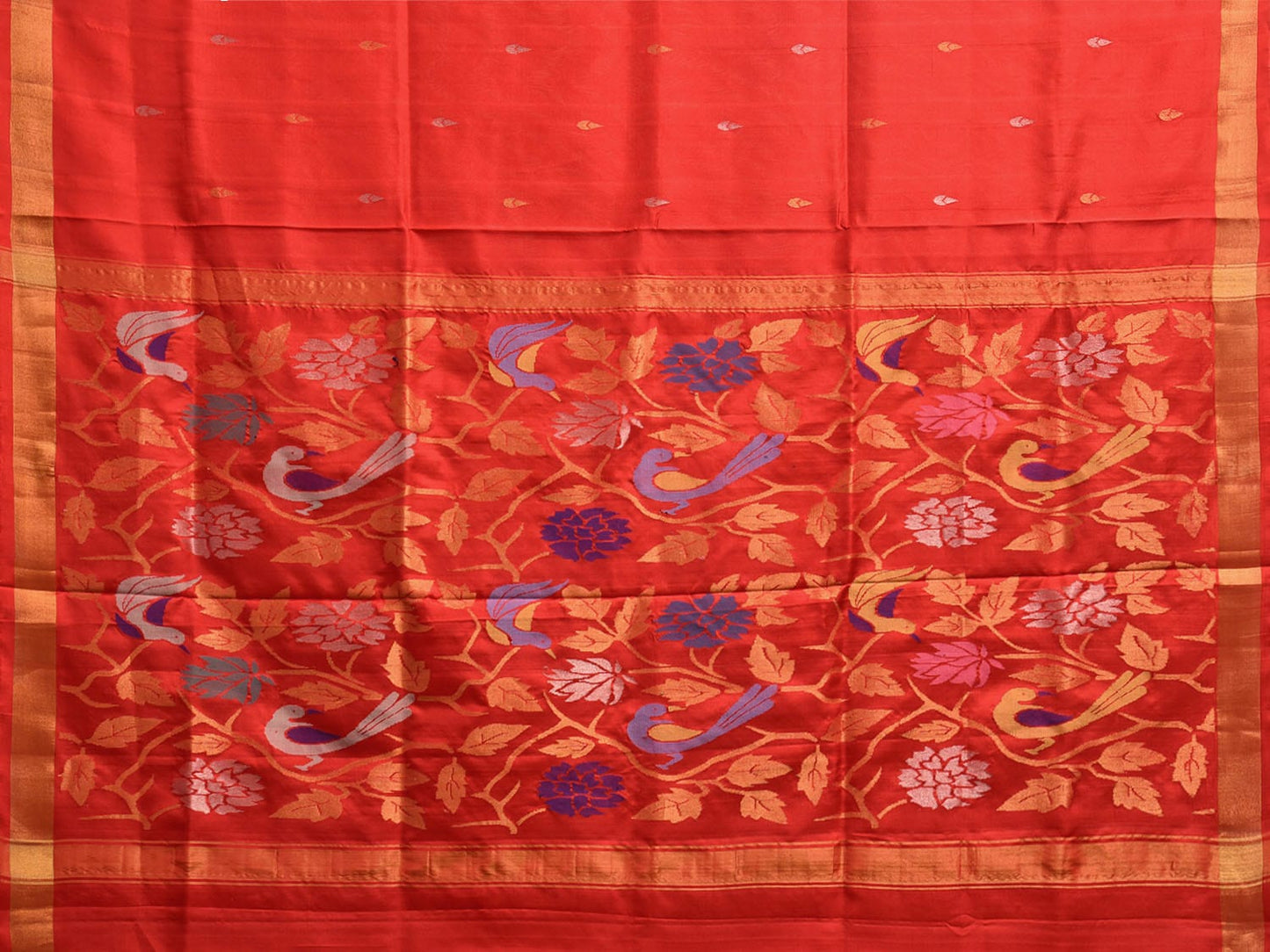 Red Uppada Silk Handloom Saree with Floral and Birds Pallu Design u2338