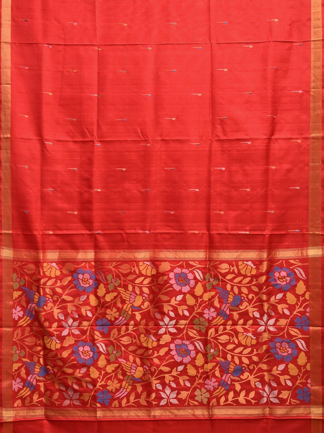 Red Uppada Silk Handloom Saree with Floral and Birds Pallu Design u2347