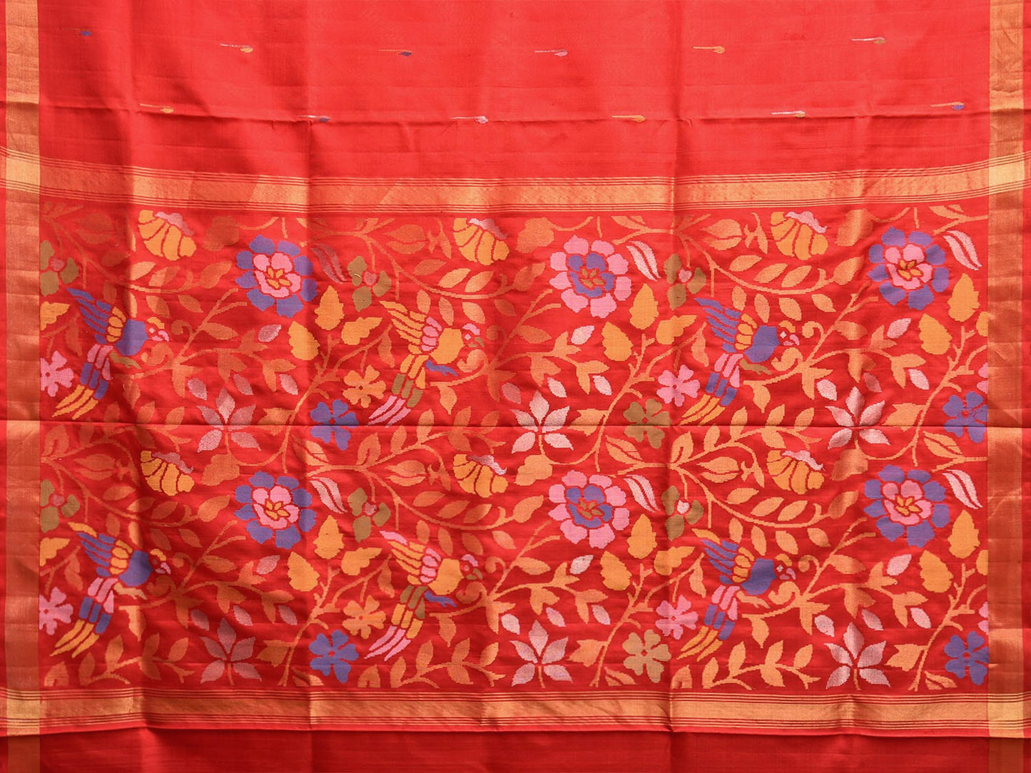 Red Uppada Silk Handloom Saree with Floral and Birds Pallu Design u2347