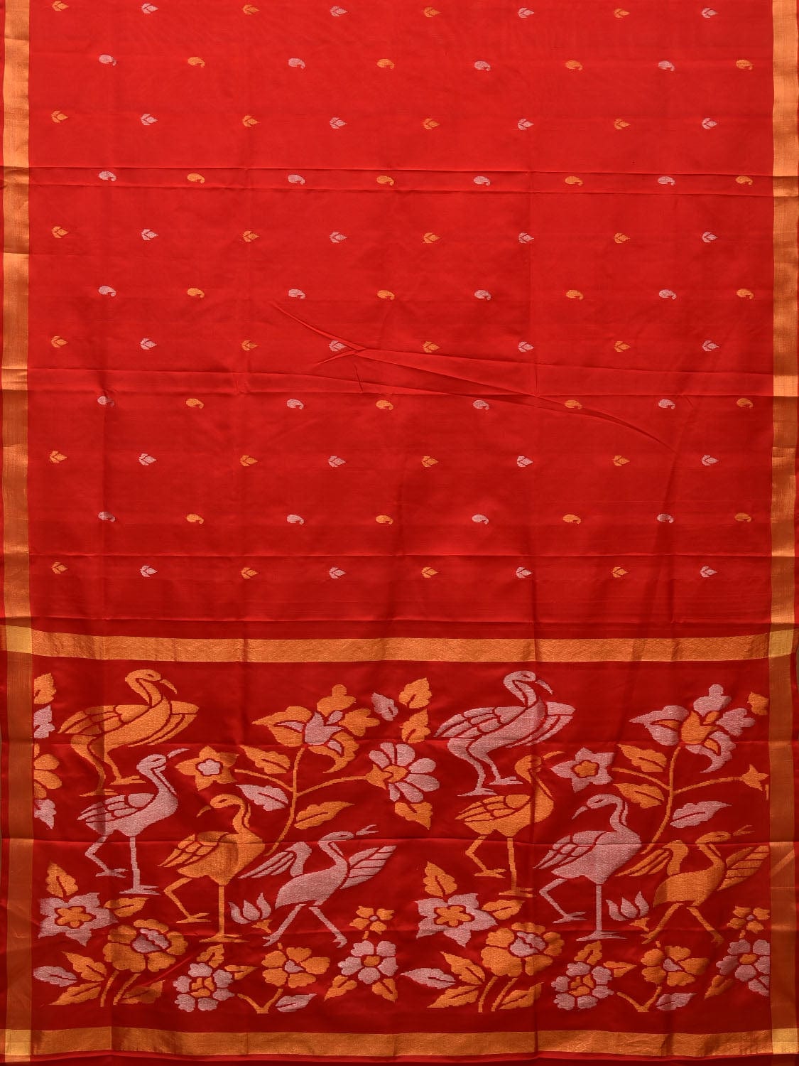 Red Uppada Silk Handloom Saree with Flowers and Birds Pallu Design u1977