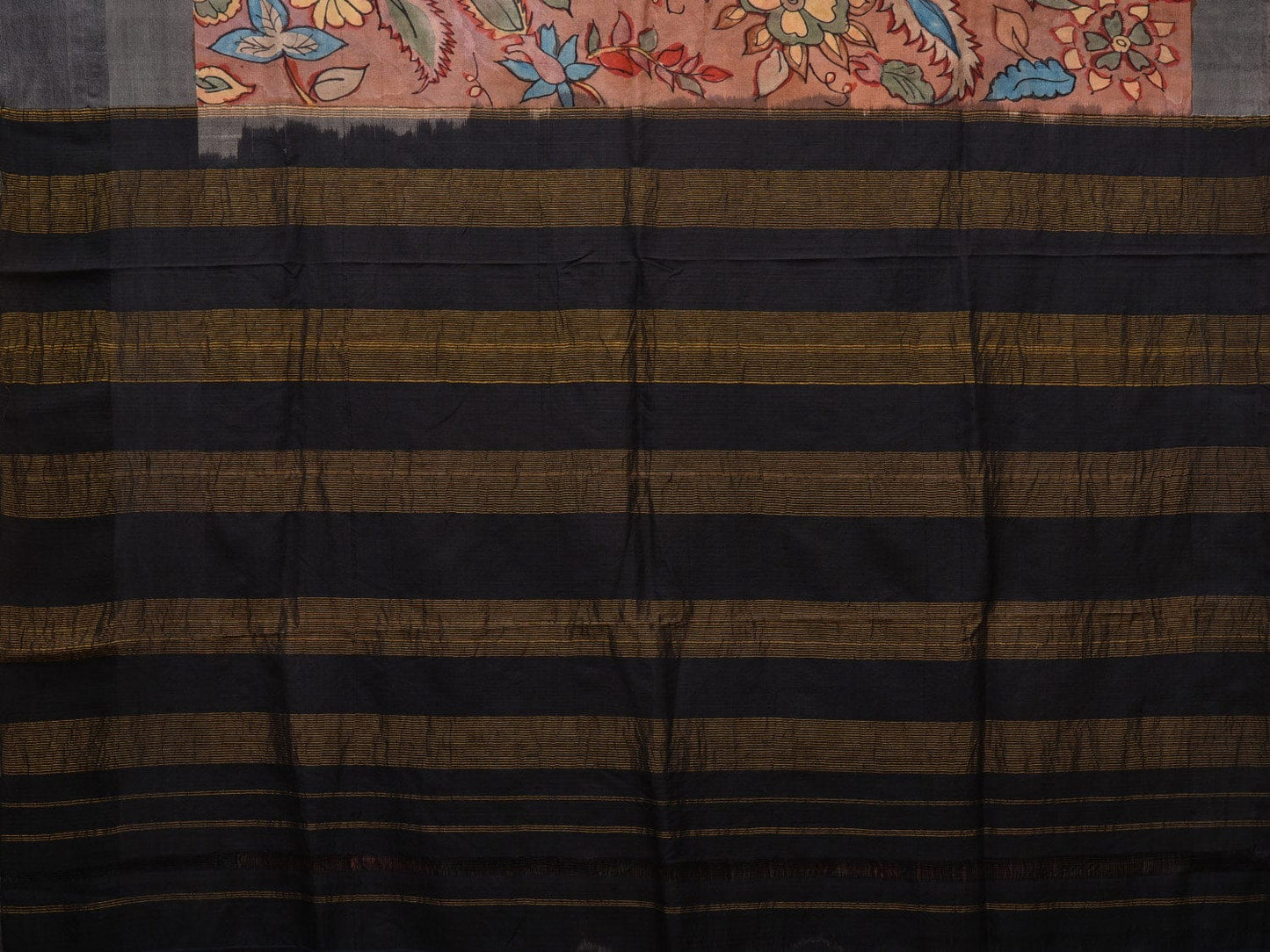 Rust and Black Kalamkari Hand Painted Gadwal Silk Handloom Saree with Floral Design KL0663